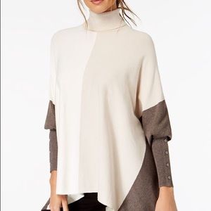 Alfani Turtleneck Colorblock Poncho Sweater